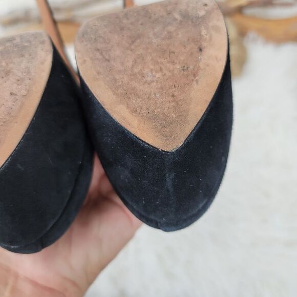 Sam edelman black suede leather peep toe platform heels - Picture 5 of 16